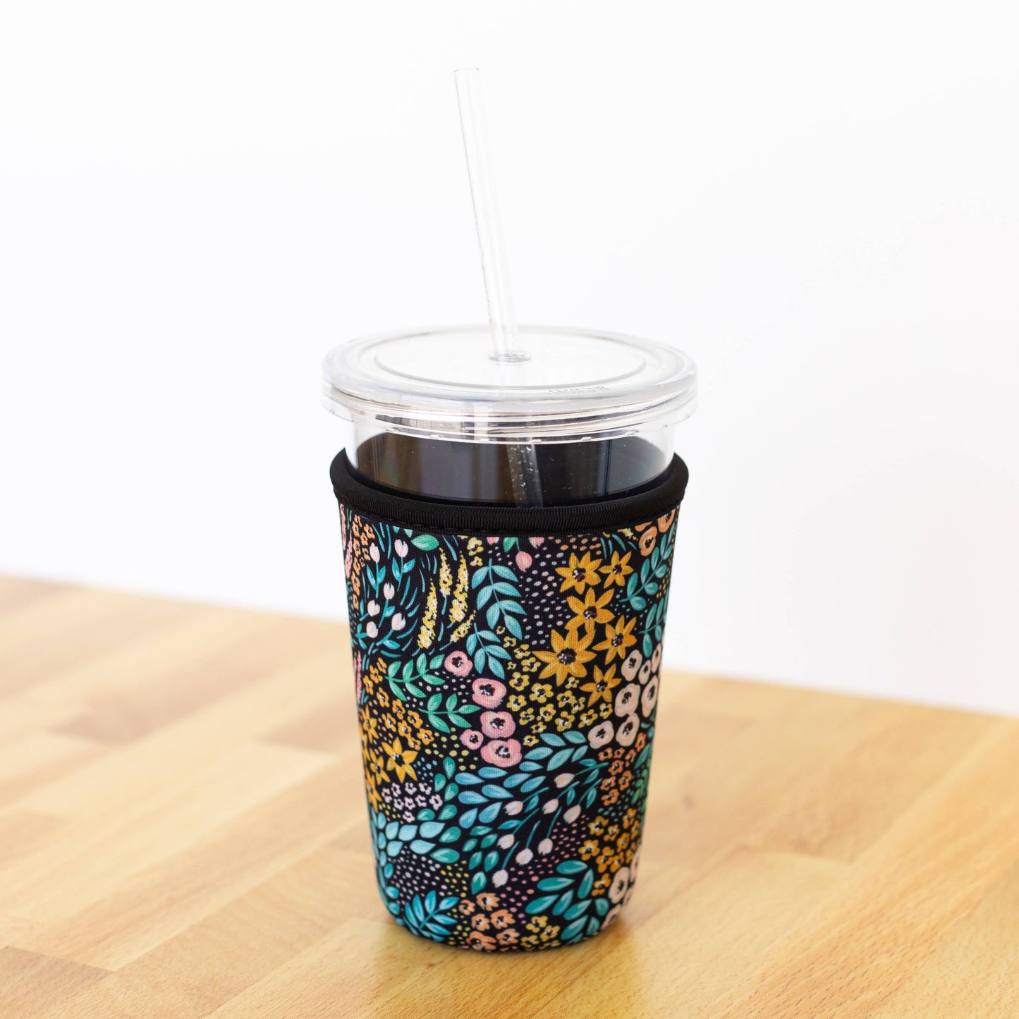 Black Floral Drink Sleeve, Iced Coffee Sleeve, Drink Cover