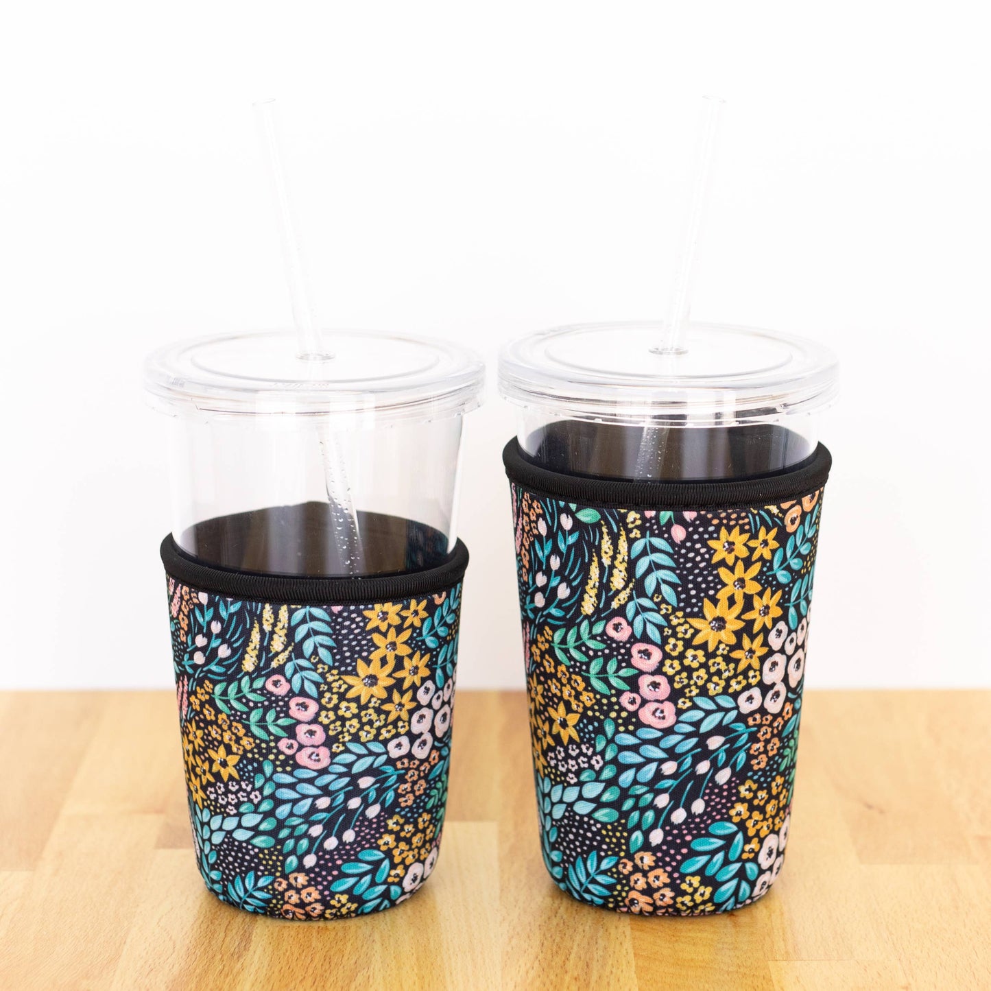 Black Floral Drink Sleeve, Iced Coffee Sleeve, Drink Cover