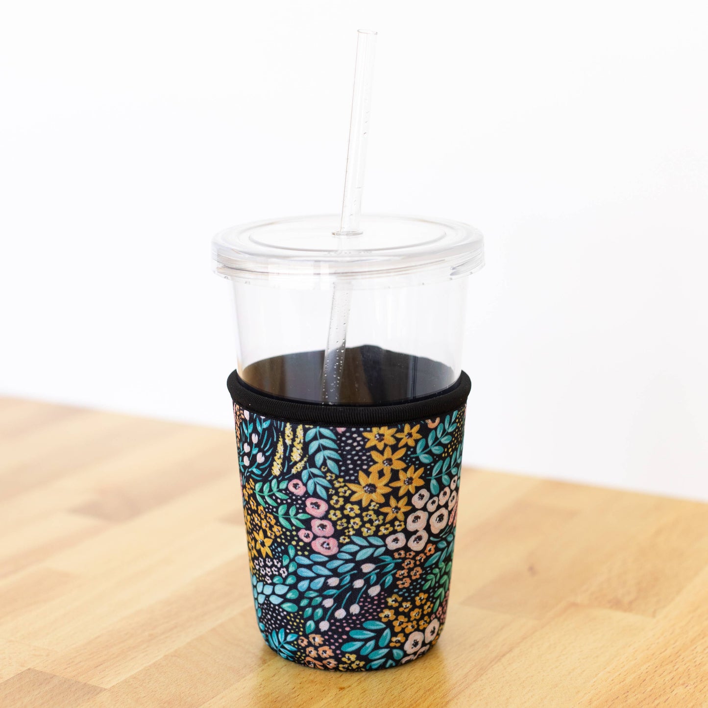 Black Floral Drink Sleeve, Iced Coffee Sleeve, Drink Cover