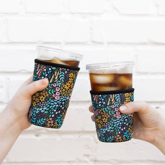 Black Floral Drink Sleeve, Iced Coffee Sleeve, Drink Cover