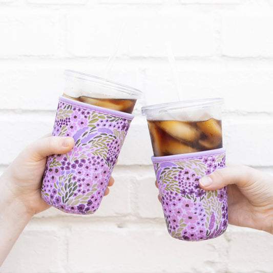 Lilac Floral Drink Sleeve, Iced Coffee Sleeve, Drink Cover